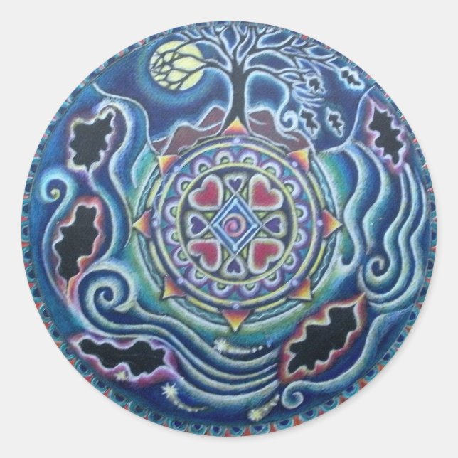 Sticker Rond Cercle des saisons - Automne Equinox Mandala (Devant)