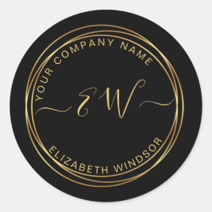 Sticker Rond Cercle doré moderne sur logo monogramme noir