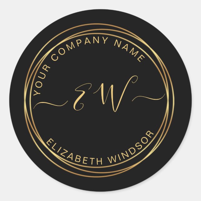 Sticker Rond Cercle doré moderne sur logo monogramme noir (Devant)