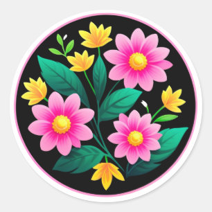 Sticker Rond Cercle floral lumineux avec fleurs roses