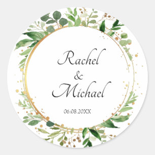 Sticker Rond Cercle Floral Vert Or