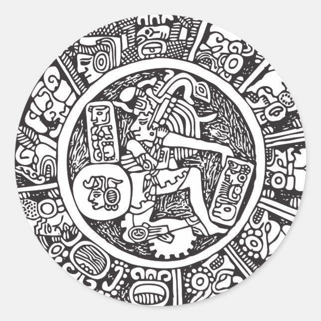 Sticker Rond Cercle maya, hiéroglyphe mexicain(Maya) (Devant)