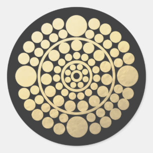 Sticker Rond Cercle Noir Or Moderne Mandala