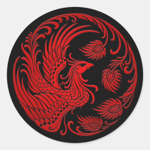 Sticker Rond Cercle traditionnel de Phénix Rouge