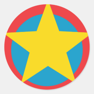 Sticker Rond Cercles bleu et rouge étoile jaune