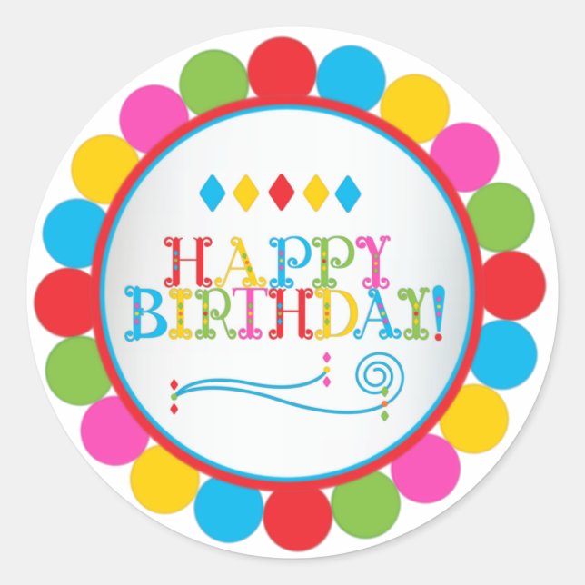 Sticker Rond Cercles d'anniversaire heureux en couleur (Devant)