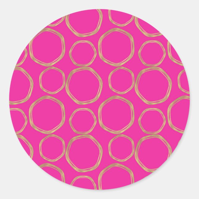 Sticker Rond Cercles d'or et rose chaud brillant Gras moderne t (Devant)