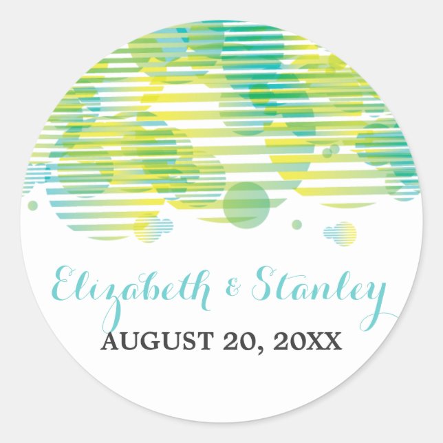 Sticker Rond Cercles géométriques modernes aqua, mariage jaune (Devant)