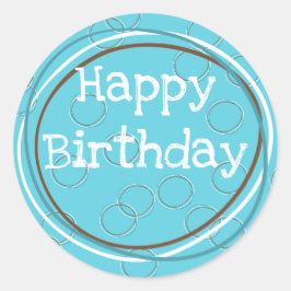 Sticker Rond Cercles Joyeux Anniversaire Turquoise Blanc Marron