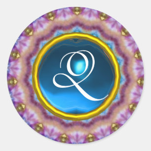 Sticker Rond CERCLES PSYCHÉDÉLIQUES MONOGRAS bleu turquase rose