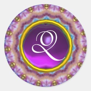 Sticker Rond CERCLES PSYCHÉDÉLIQUES MONOGRAS bleu violet rose