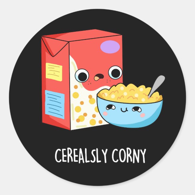 Sticker Rond Céréales Corny Funny Lait Céréal Pun sombre BG (Devant)