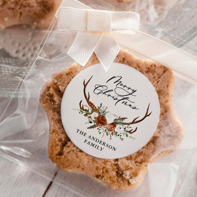 Sticker Rond cerf à l'aquarelle floral joyeux noël (Créateur téléchargé)