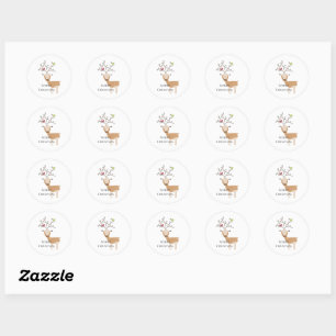 Sticker Rond Cerf de Noël aux oiseaux