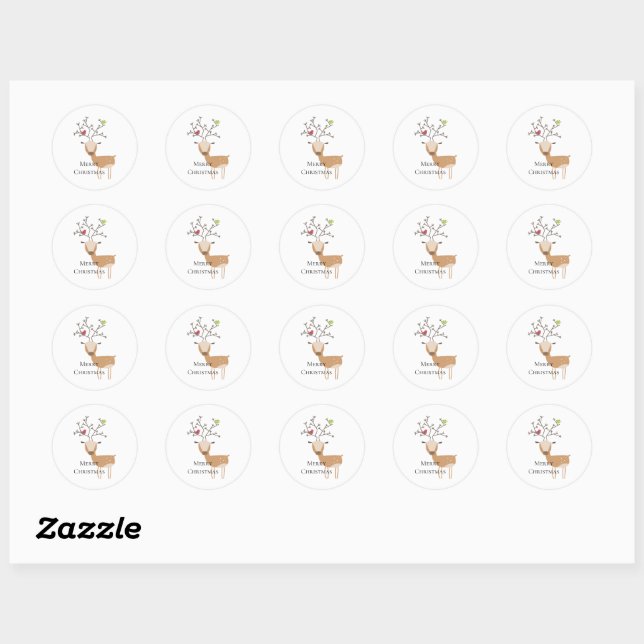 Sticker Rond Cerf de Noël aux oiseaux (Feuille)