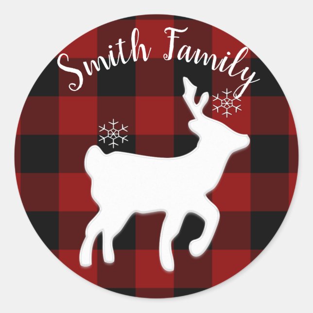 Sticker Rond Cerf de Noël sur Buffalo Plaid Custom (Devant)