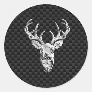 Sticker Rond Cerf en argent élégant sur fibre de carbone
