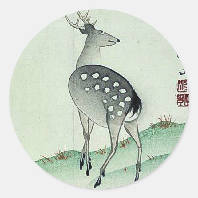 Sticker Rond Cerf en automne Ukiyoe (Devant)