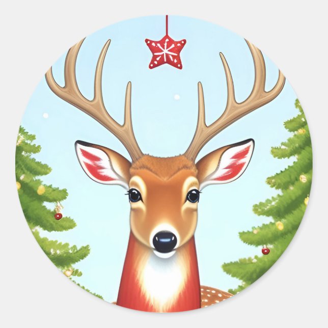 Sticker Rond Cerf en hiver Wonderland (Devant)