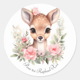 Sticker Rond Cerf fleurs aquarelle sublimation