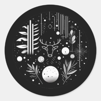 Sticker Rond Cerf géométrique Abstrait noir et blanc