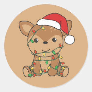 Sticker Rond Cerf Noël Animaux d'hiver Cerf Classic Round S