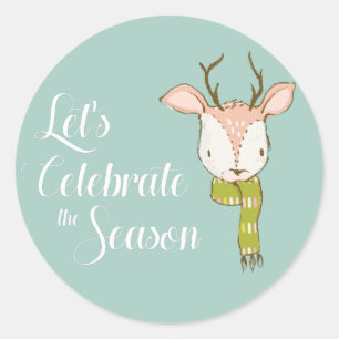 Sticker Rond Cerfs de la forêt rustique célèbrent la saison des