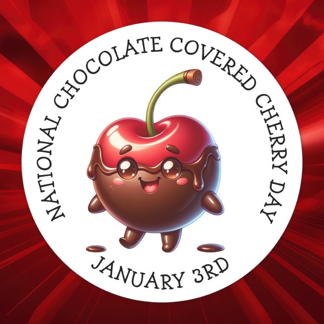 Sticker Rond Cerise couverte au chocolat national 3 janvier (Créateur téléchargé)