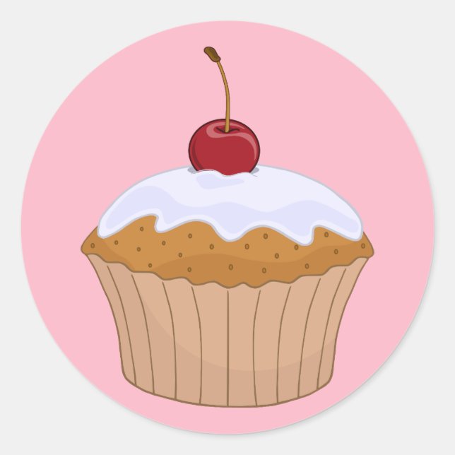 Sticker Rond Cerise De Cupcake Glacé Sur Le Haut (Devant)