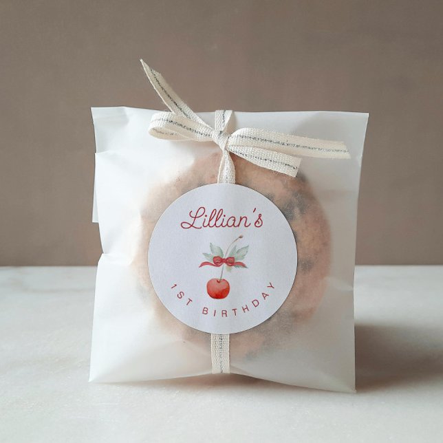 Sticker Rond Cerise et Ruban Rouge fête d'anniversaire (Créateur téléchargé)