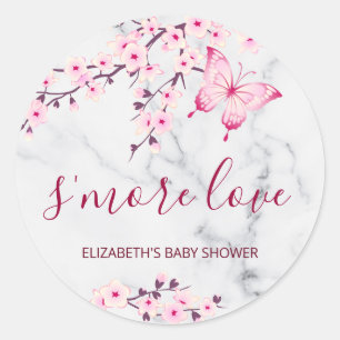 Sticker Rond Cerise Fleurs Papillon S'more Amour