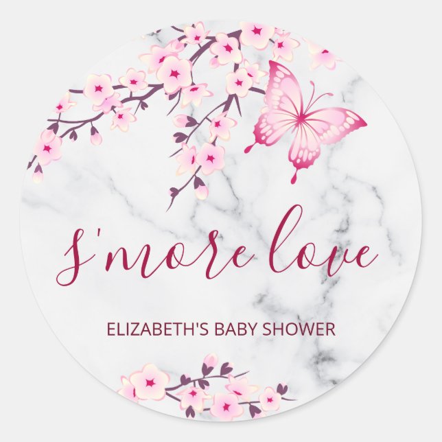 Sticker Rond Cerise Fleurs Papillon S'more Amour (Devant)