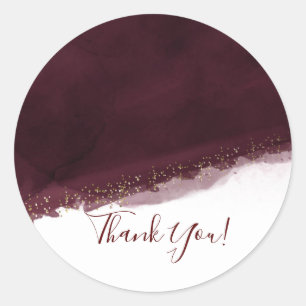 Sticker Rond Cerise Foncé Aquarelle Or Élégance Moderne Cadeau