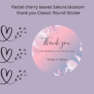 Sticker Rond Cerise pastel feuilles Sakura fleurom merci