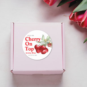 Sticker Rond Cerise rouge unique sur le Baby shower supérieur