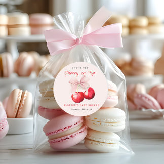 Sticker Rond Cerise sucrée sur le Baby shower supérieur fille