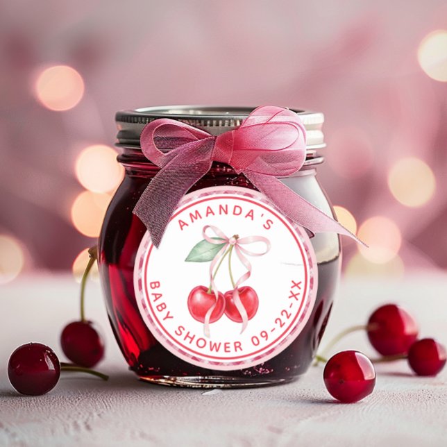 Sticker Rond Cerise sur le Baby shower Coquette (Favor Sticker)