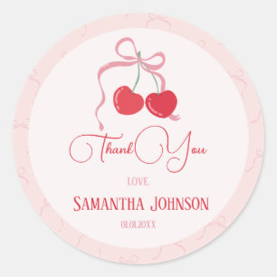 Sticker Rond Cerise sur le Baby shower de la corbeille rose