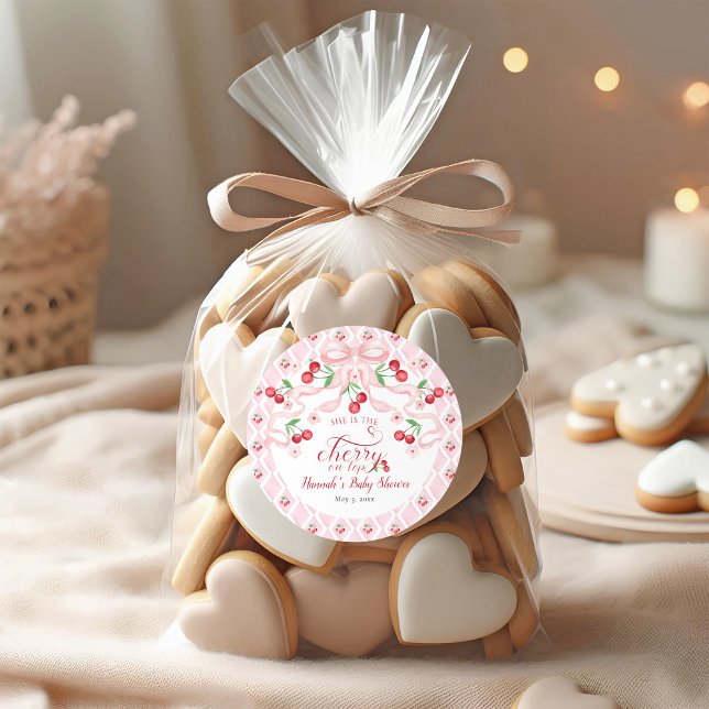 Sticker Rond Cerise sur le Baby shower supérieur (Créateur téléchargé)