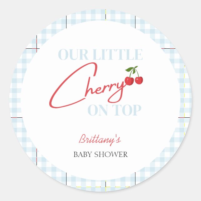 Sticker Rond Cerise sur le dessus Baby shower tartan plaid (Devant)