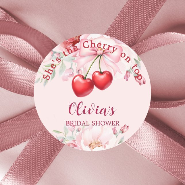 Sticker Rond Cerise sur le dessus ruban rose floral Shower de M (Créateur téléchargé)