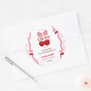Sticker Rond Cerise sur le dessus Ruban rose Mariage Remercieme