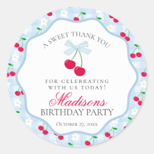 Sticker Rond Cerise Sweet Bleu Coquette Bow Anniversaire Cercle