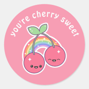 Sticker Rond Cerises arc-en-ciel Kawaii