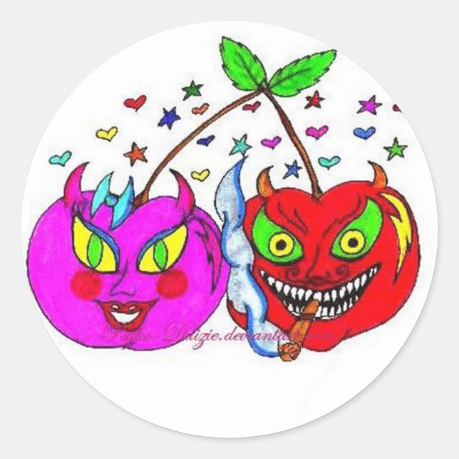 Sticker Rond Cerises en amour (Devant)