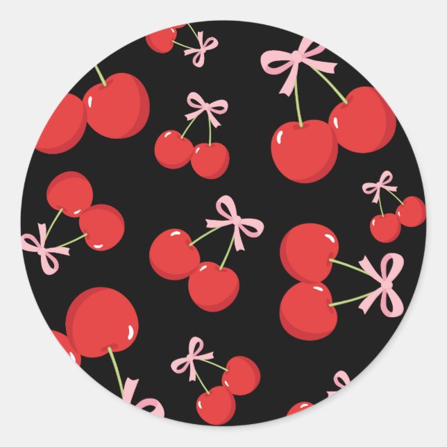 Sticker Rond Cerises Rouges avec Ruban Rose Coquette Fête d'Ann (Devant)