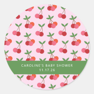 Sticker Rond Cerisier Fruit rose Vert mignon Baby shower person