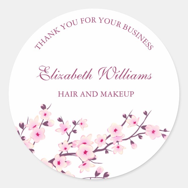 Sticker Rond Cerisier Merci blanc rose Fleur (Devant)