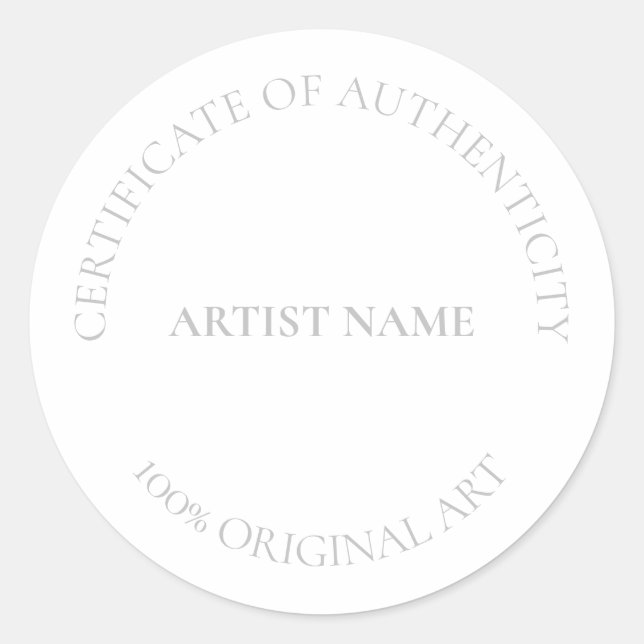 Sticker Rond Certificat d'authenticité Art Clas personnalisable (Devant)