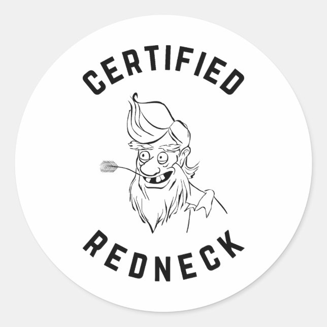 Sticker Rond Certifié Redneck - Happy Hillbilly (Devant)
